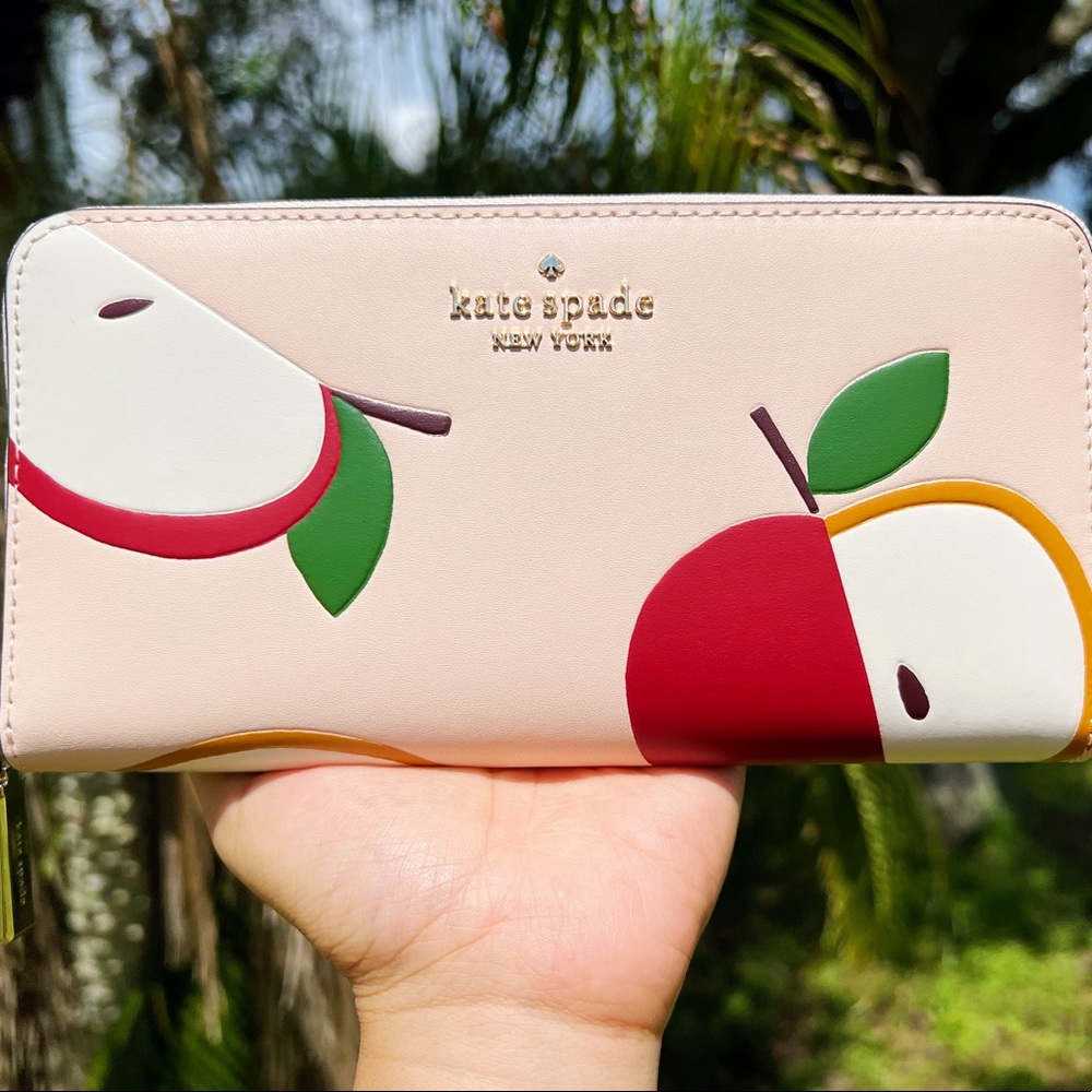 Kate Spade Honeycrisp Large Continental Zip Around Wallet Pink Multi Apple - Picture 5 of 5